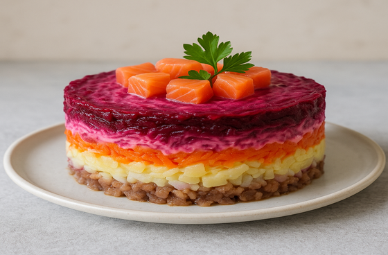 Оселедець під шубою з лососем